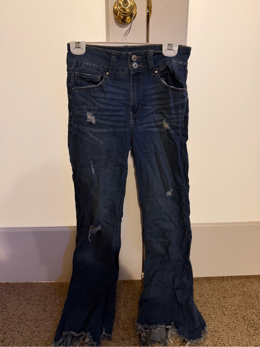 Rewash Dark Blue Bootcut Jeans with Distressed Details